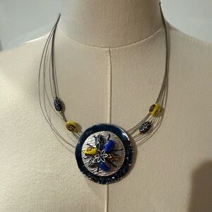 Chicos Boho glass beaded multi strand necklace Statement artsy art to wear